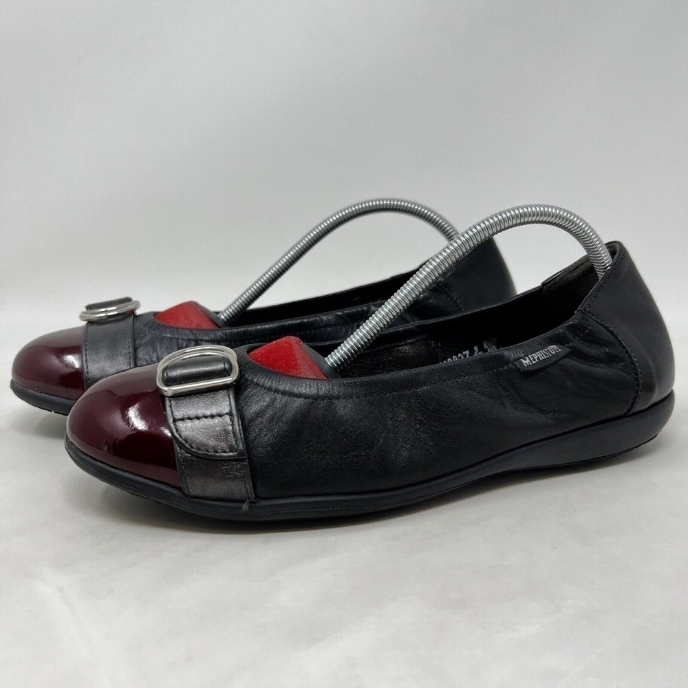 Mephisto Womens Amelia Black Calfskin Patent Cap Toe Ballet Flat Shoes 5 US 7.5 - Picture 2 of 10